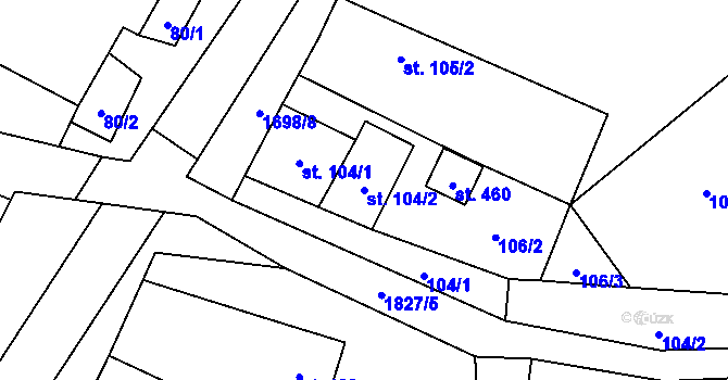 Parcela st. 104/2 v KÚ Chornice, Katastrální mapa