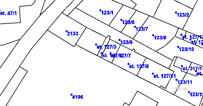 Parcela st. 127/6 v KÚ Chornice, Katastrální mapa