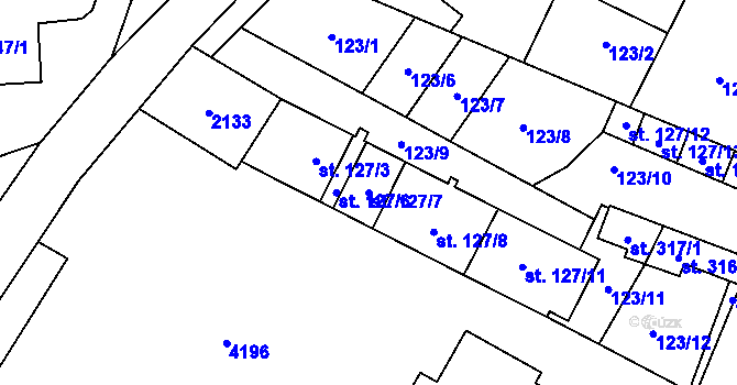 Parcela st. 127/7 v KÚ Chornice, Katastrální mapa