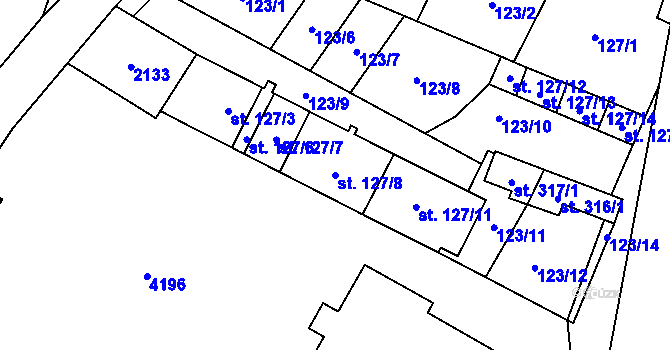 Parcela st. 127/8 v KÚ Chornice, Katastrální mapa