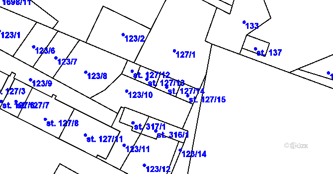 Parcela st. 127/14 v KÚ Chornice, Katastrální mapa