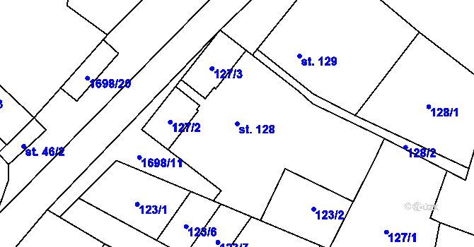 Parcela st. 128 v KÚ Chornice, Katastrální mapa