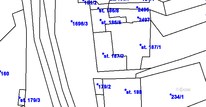 Parcela st. 187/2 v KÚ Chornice, Katastrální mapa