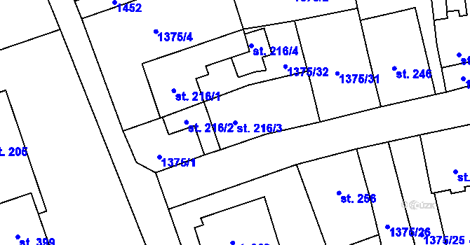 Parcela st. 216/3 v KÚ Chornice, Katastrální mapa