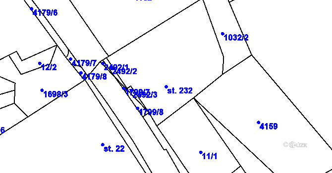 Parcela st. 232 v KÚ Chornice, Katastrální mapa