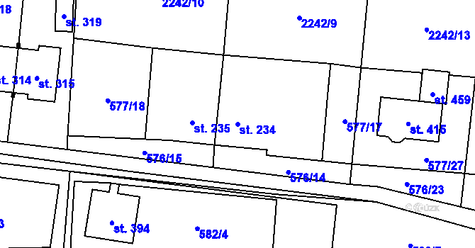 Parcela st. 234 v KÚ Chornice, Katastrální mapa
