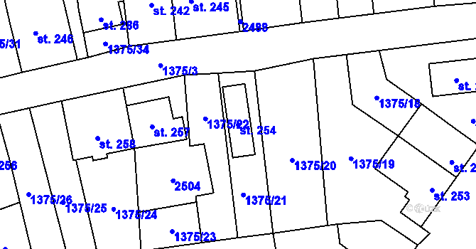 Parcela st. 254 v KÚ Chornice, Katastrální mapa