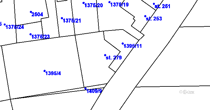 Parcela st. 279 v KÚ Chornice, Katastrální mapa