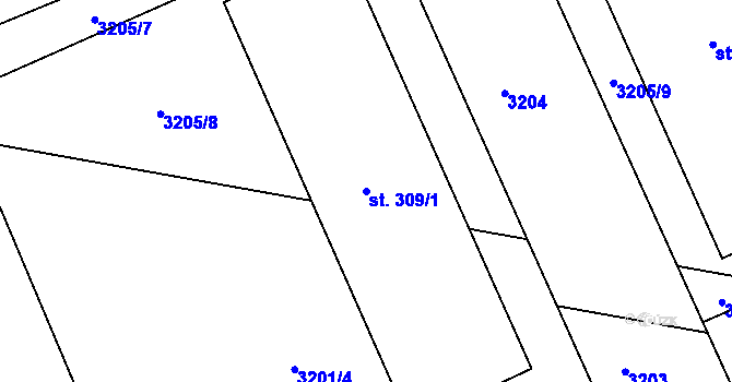 Parcela st. 309/1 v KÚ Chornice, Katastrální mapa