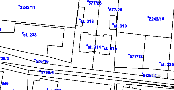 Parcela st. 314 v KÚ Chornice, Katastrální mapa