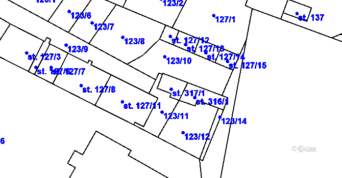 Parcela st. 317/1 v KÚ Chornice, Katastrální mapa