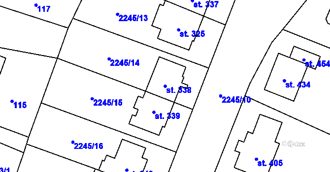 Parcela st. 338 v KÚ Chornice, Katastrální mapa