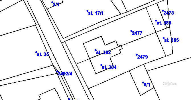 Parcela st. 382 v KÚ Chornice, Katastrální mapa