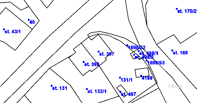 Parcela st. 397 v KÚ Chornice, Katastrální mapa
