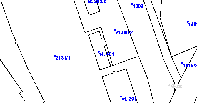 Parcela st. 401 v KÚ Chornice, Katastrální mapa