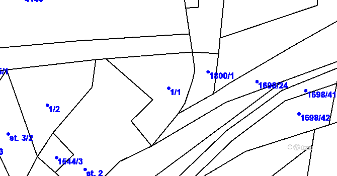 Parcela st. 1/1 v KÚ Chornice, Katastrální mapa