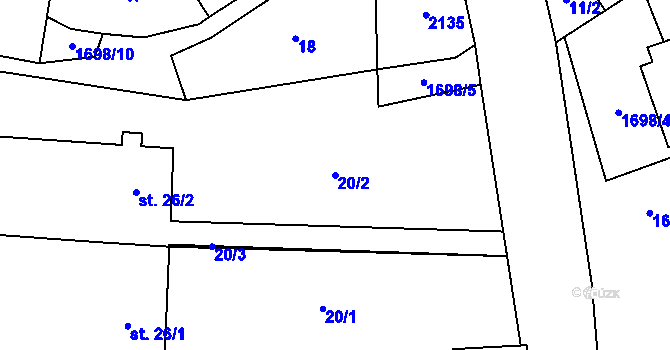 Parcela st. 20/2 v KÚ Chornice, Katastrální mapa