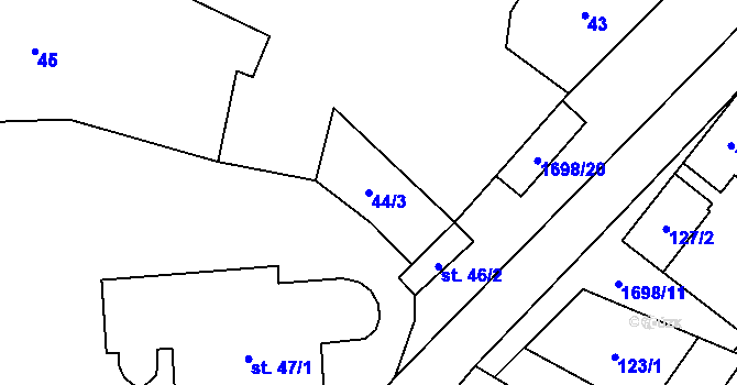 Parcela st. 44/3 v KÚ Chornice, Katastrální mapa