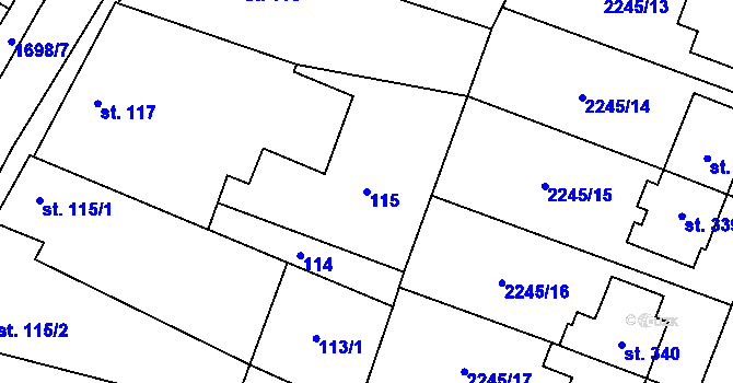 Parcela st. 115 v KÚ Chornice, Katastrální mapa