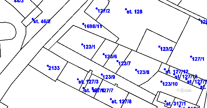 Parcela st. 123/6 v KÚ Chornice, Katastrální mapa