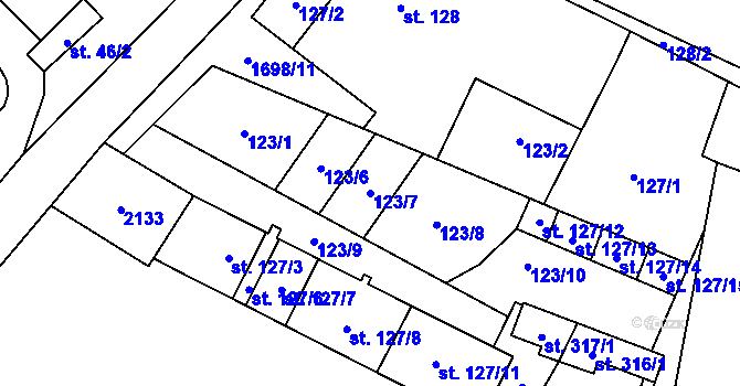 Parcela st. 123/7 v KÚ Chornice, Katastrální mapa