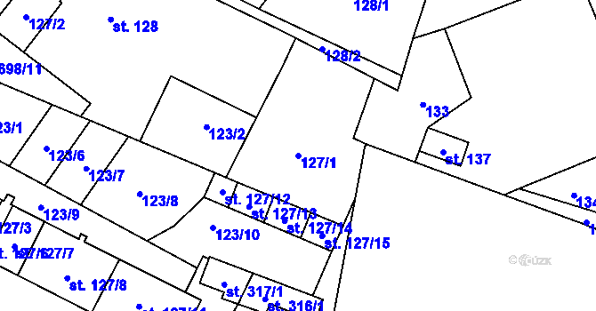 Parcela st. 127/1 v KÚ Chornice, Katastrální mapa