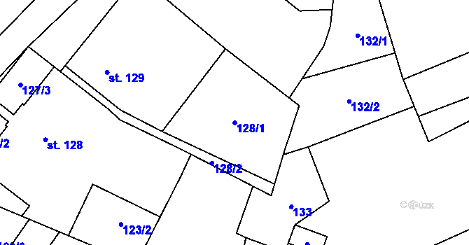 Parcela st. 128/1 v KÚ Chornice, Katastrální mapa