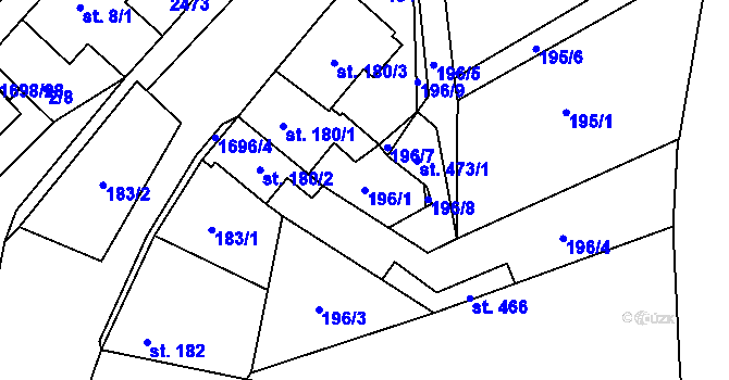 Parcela st. 196/1 v KÚ Chornice, Katastrální mapa