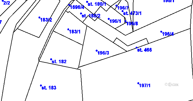 Parcela st. 196/3 v KÚ Chornice, Katastrální mapa