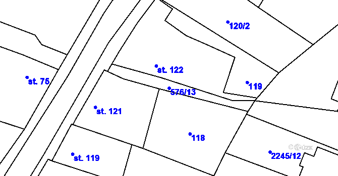 Parcela st. 576/13 v KÚ Chornice, Katastrální mapa