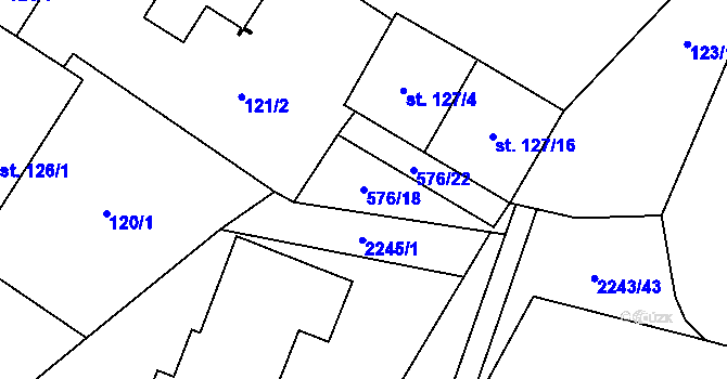 Parcela st. 576/18 v KÚ Chornice, Katastrální mapa
