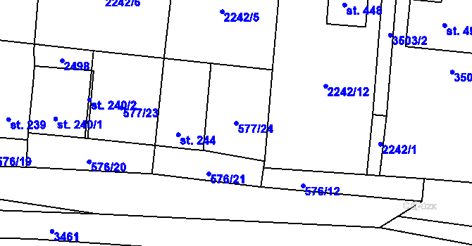 Parcela st. 577/24 v KÚ Chornice, Katastrální mapa