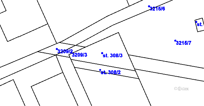 Parcela st. 308/3 v KÚ Chornice, Katastrální mapa