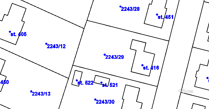 Parcela st. 2243/29 v KÚ Chornice, Katastrální mapa