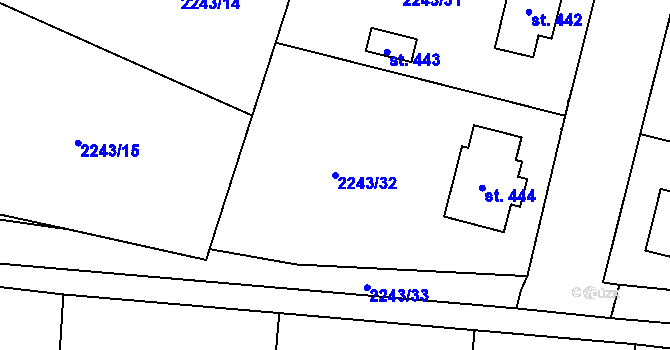 Parcela st. 2243/32 v KÚ Chornice, Katastrální mapa