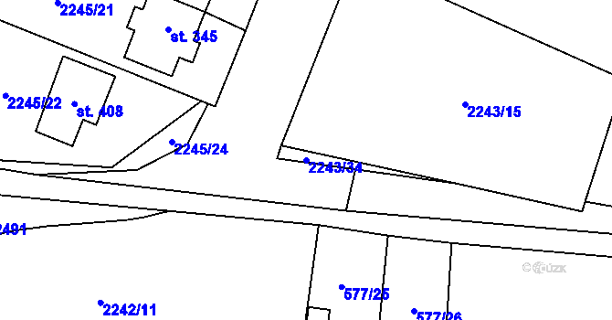Parcela st. 2243/34 v KÚ Chornice, Katastrální mapa