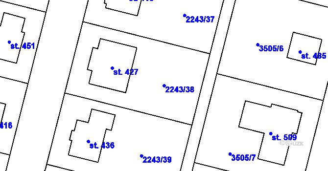 Parcela st. 2243/38 v KÚ Chornice, Katastrální mapa