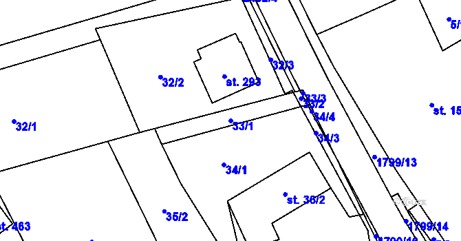 Parcela st. 33/1 v KÚ Chornice, Katastrální mapa