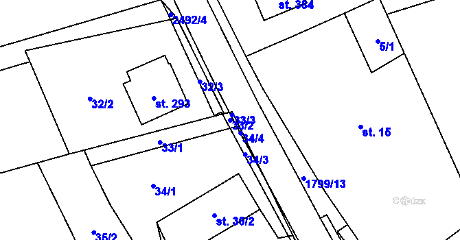Parcela st. 33/2 v KÚ Chornice, Katastrální mapa