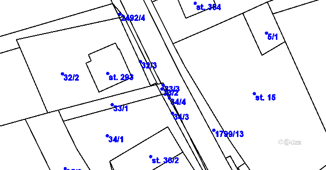 Parcela st. 33/3 v KÚ Chornice, Katastrální mapa