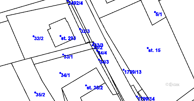 Parcela st. 34/4 v KÚ Chornice, Katastrální mapa