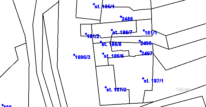 Parcela st. 186/6 v KÚ Chornice, Katastrální mapa