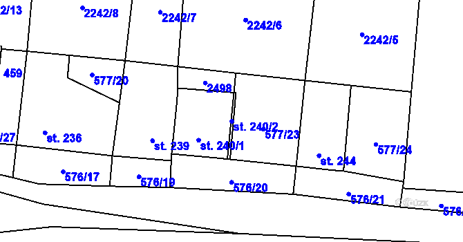 Parcela st. 240/2 v KÚ Chornice, Katastrální mapa