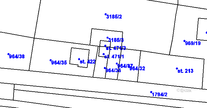 Parcela st. 471/1 v KÚ Chornice, Katastrální mapa