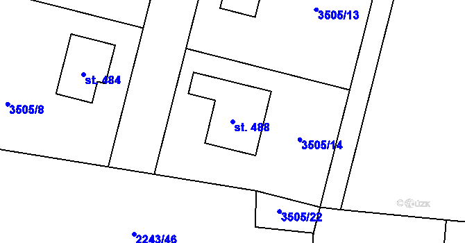 Parcela st. 488 v KÚ Chornice, Katastrální mapa