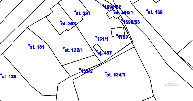 Parcela st. 497 v KÚ Chornice, Katastrální mapa