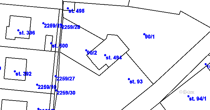 Parcela st. 494 v KÚ Chornice, Katastrální mapa