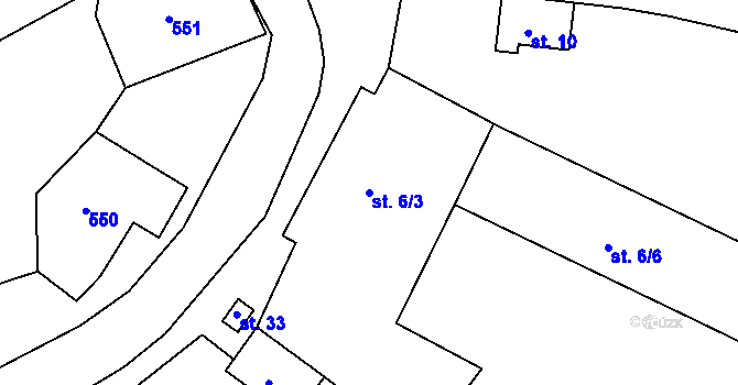 Parcela st. 6/3 v KÚ Choroušky, Katastrální mapa