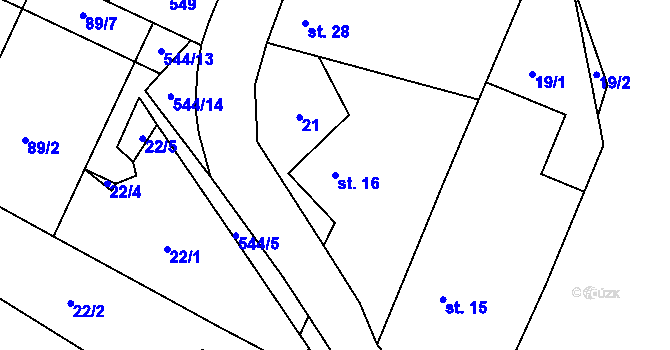 Parcela st. 16 v KÚ Choroušky, Katastrální mapa