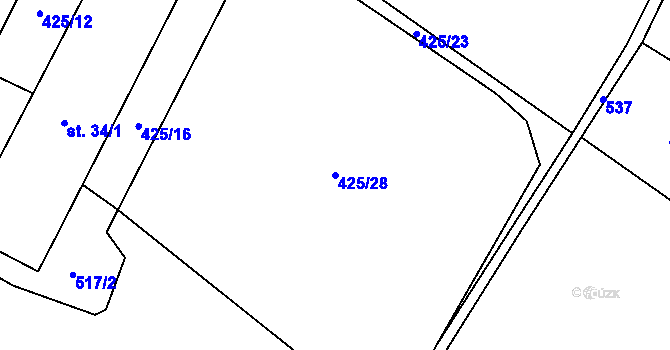 Parcela st. 425/28 v KÚ Choroušky, Katastrální mapa